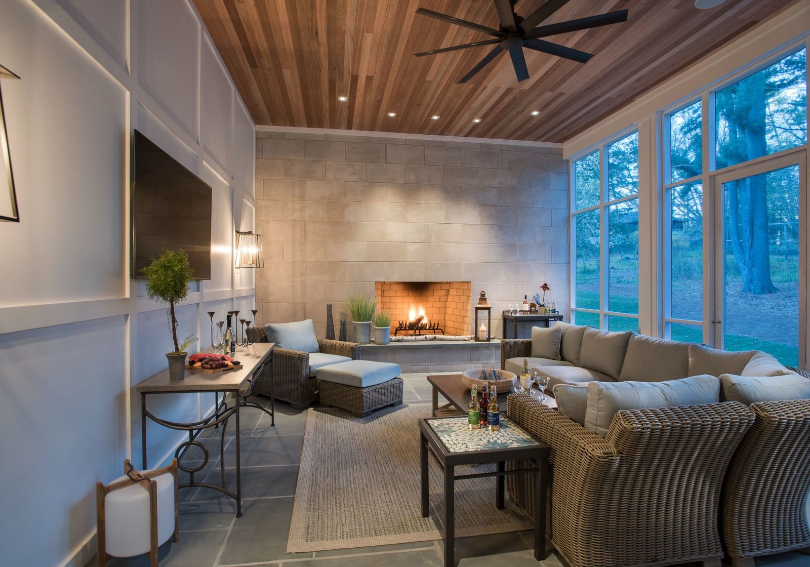 design home studios - custom home builder wayne pa - glass porch - outdoor fireplace