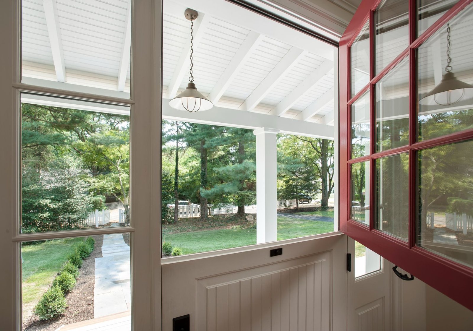 Front Door Red Fox - custom home builder Wayne pa - design home studios - red split door - front yard