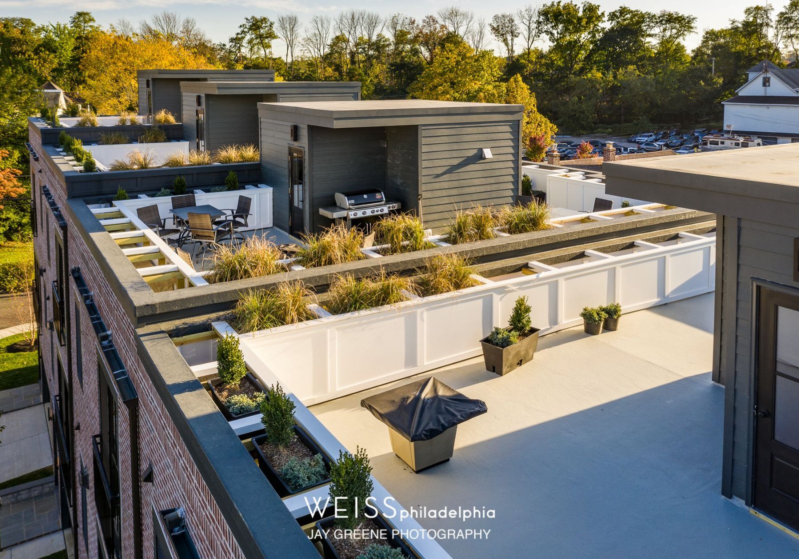 apartment building rooftop Philadelphia pa - planters - grill- patio - design home studios