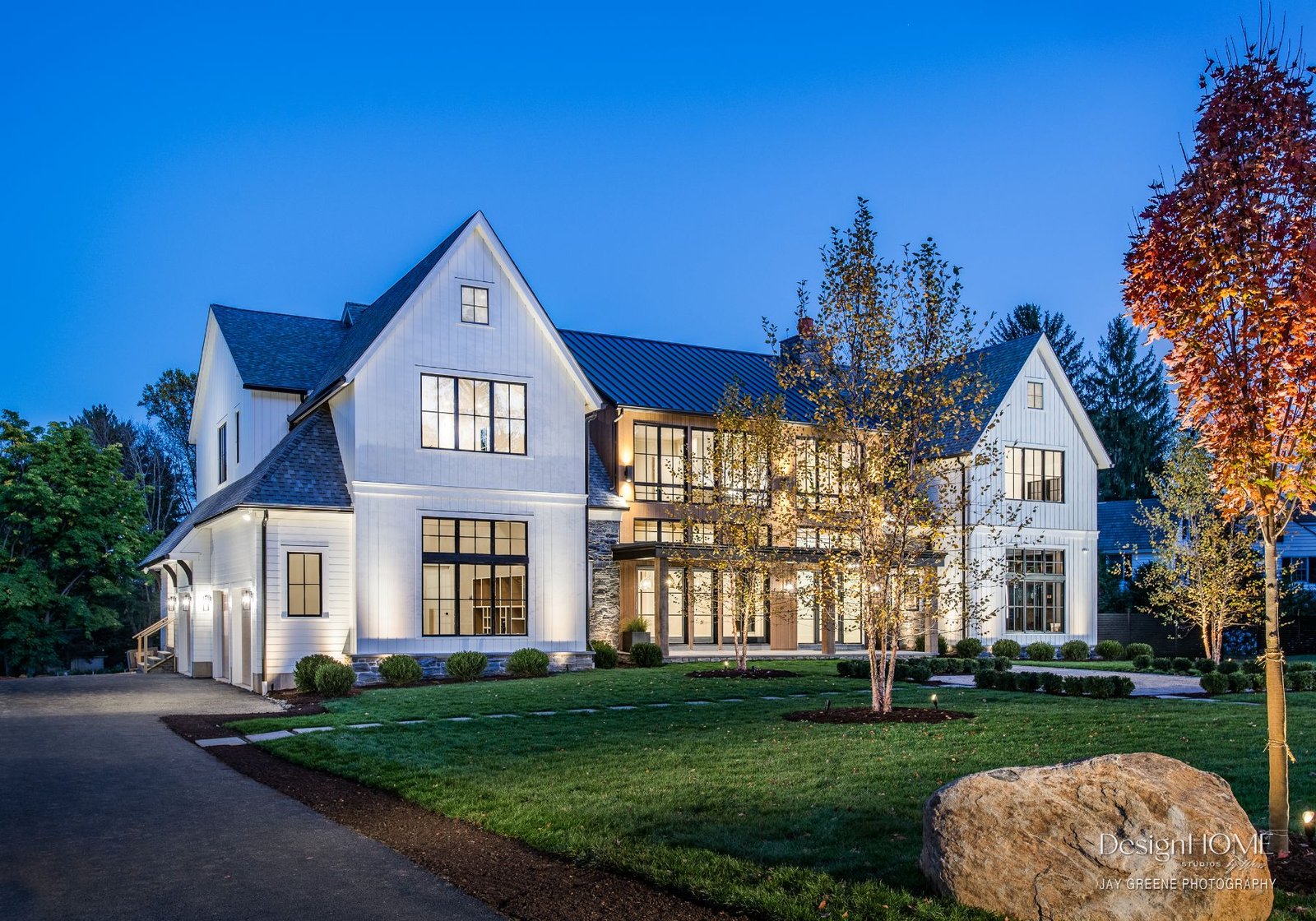 new homes Philadelphia pa - design home studios - modern farmhouse - home exterior - evening