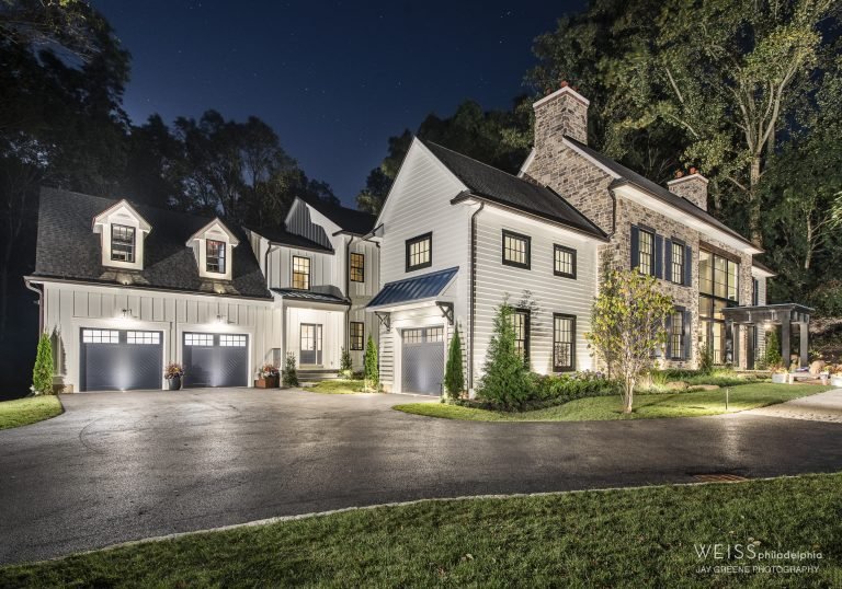 new homes wayne pa - design home studios - modern farmhouse - white and black stone exterior - best custom home builder