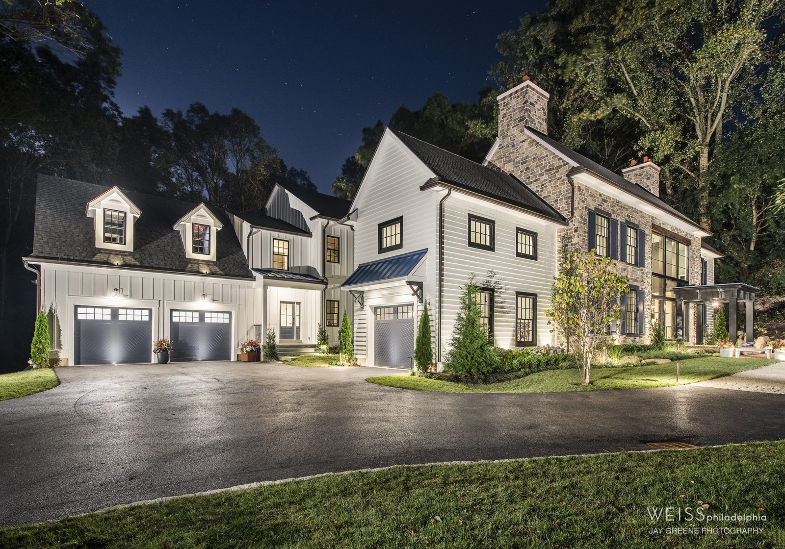 new homes wayne pa - design home studios - modern farmhouse - white and black stone exterior - best custom home builder